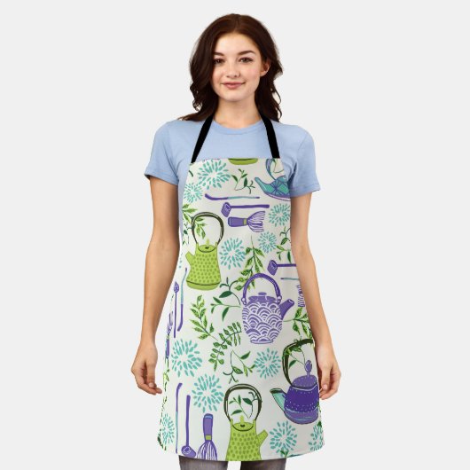 Japanese Green Teapot Design Schort (Gedragen)