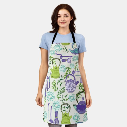 Japanese Green Teapot Design Schort (Gedragen)