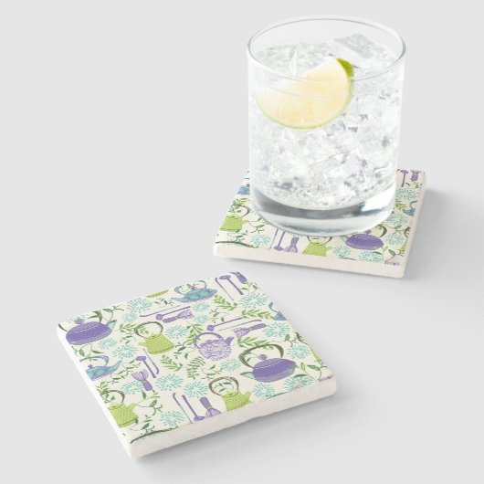 Japanese Green Teapot Design Stenen Onderzetter (Zijkant)