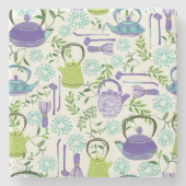 Japanese Green Teapot Design Stenen Onderzetter (Voorkant)