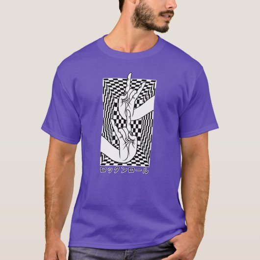 Japanese Hands With Rock N Roll Mudra On Chess ret T-shirt (Voorkant)