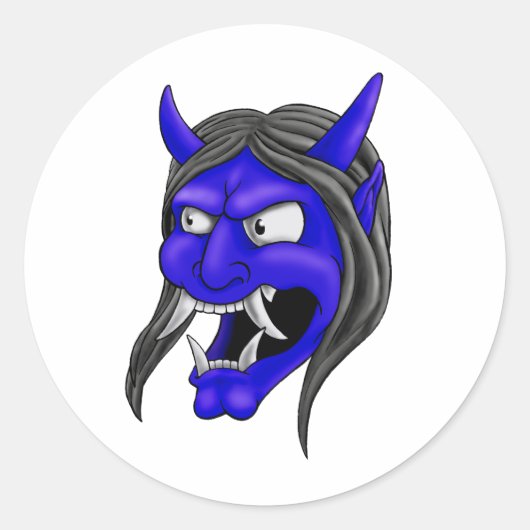 Japanese Hannya Mask Ronde Sticker (Voorkant)