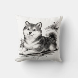 【Japanese Ink Puppy Throw Pillow】 Kussen