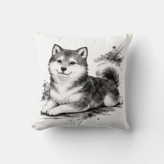 【Japanese Ink Puppy Throw Pillow】 Kussen