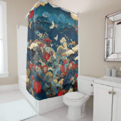 Japanese Inspired Luxury Bathroom Floral Art Douchegordijn (In situ)