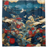 Japanese Inspired Luxury Bathroom Floral Art Douchegordijn (Voorkant)