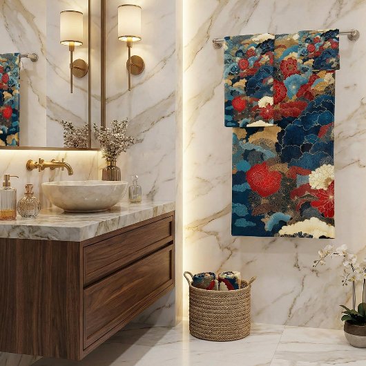 Japanese Inspired Luxury Floral Art Bad Handdoek