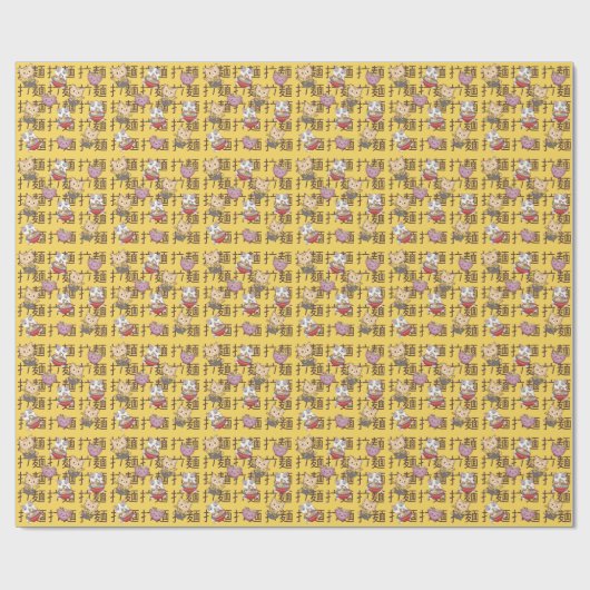 Japanese Kawaii Anime Cat Ramen Noodles Cadeaupapier (Vlak)