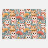 Japanese Kawaii Cats with Cherry Blossoms Birthday Inpakpapier Vel (Voorkant)