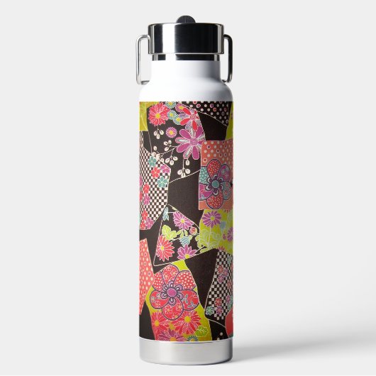 Japanese KIMONO Textile, Floral Pattern Waterfles (Voorkant)
