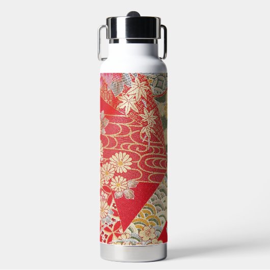Japanese KIMONO Textile, Floral Pattern Waterfles (Voorkant)