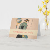 Japanese Kimono Woman Courtesan Artwork Kaart (Gele Bloem)