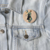 Japanese Kimono Woman Courtesan Artwork Ronde Button 5,7 Cm (In situ)