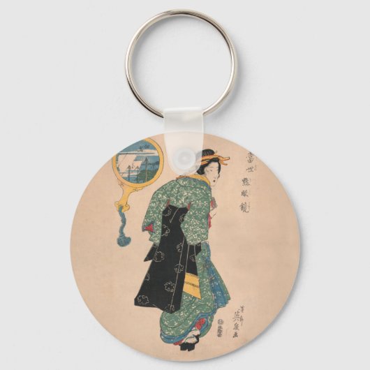 Japanese Kimono Woman Courtesan Artwork Sleutelhanger (Voorkant)