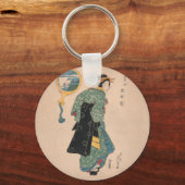 Japanese Kimono Woman Courtesan Artwork Sleutelhanger (Voorkant)