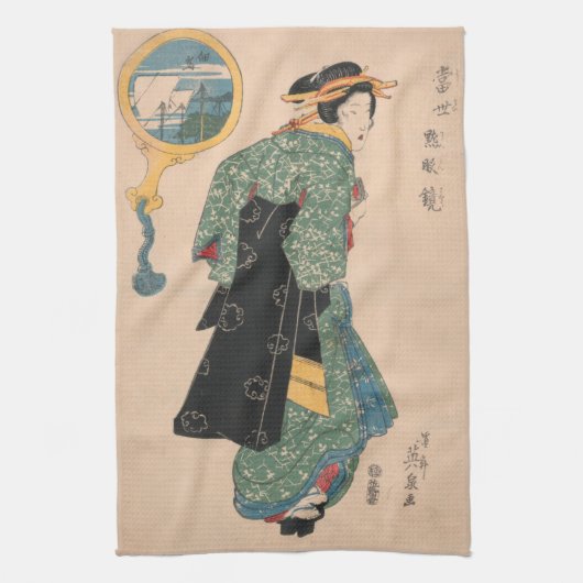 Japanese Kimono Woman Courtesan Artwork Theedoek (Verticaal)