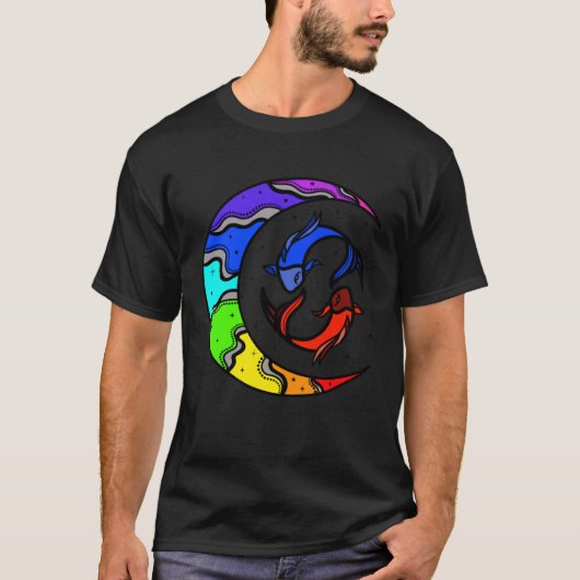 Japanese Koi Fish and Crescent Moon With Rainbow C T-shirt (Voorkant)