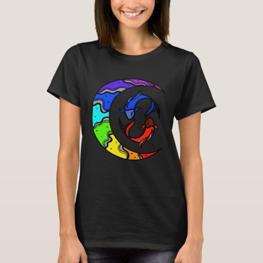 Japanese Koi Fish and Crescent Moon With Rainbow C T-shirt (Voorkant)