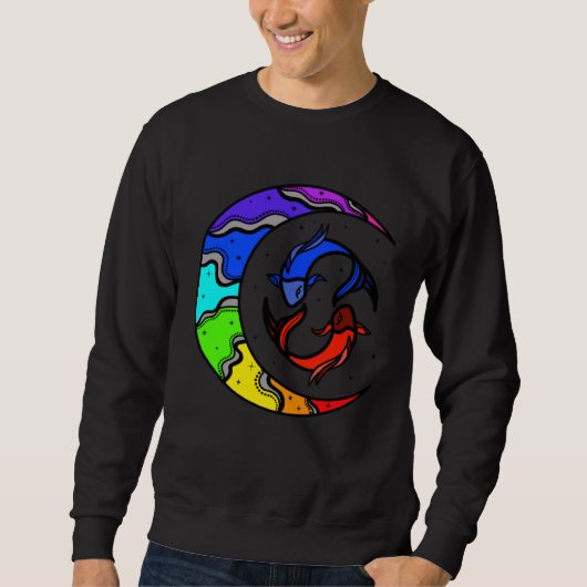Japanese Koi Fish and Crescent Moon With Rainbow C Trui (Voorkant)