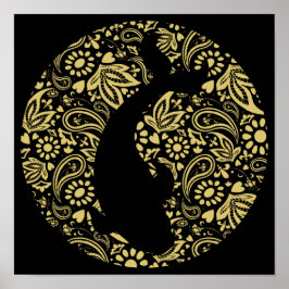 Japanese Koi Fish Black Gold Art Print