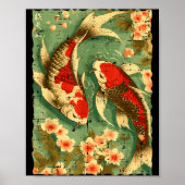Japanese Koi Fish Cherry Blossoms Sakura Art Men W Poster (Voorkant)