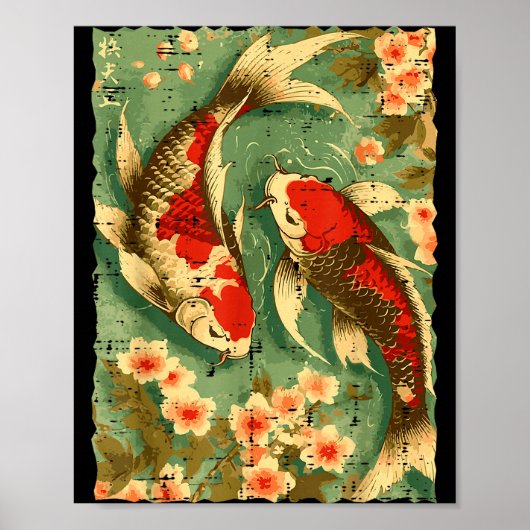 Japanese Koi Fish Cherry Blossoms Sakura Art Men W Poster (Voorkant)