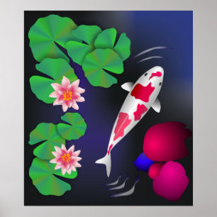 Japanese Koi Fish, Lotus Flowers & Water-lilies Po Poster