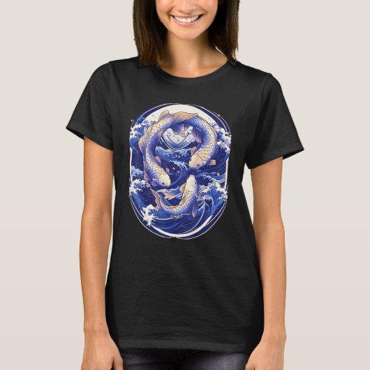 Japanese Koi Fish Ocean Wave Tattoo Symbolism Sere T-shirt (Voorkant)