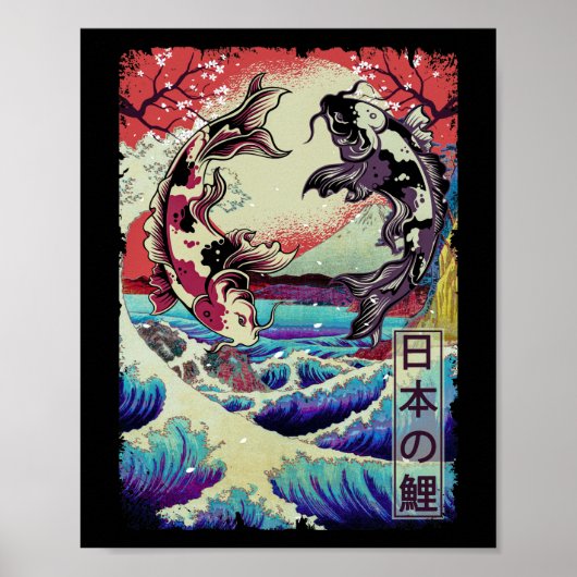 Japanese Koi Fishes Great Wave off Kanagawa Poster (Voorkant)
