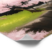Japanese Landscape Cherry Blossoms And Waterfall Poster (Hoek)