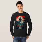 Japanese Landscape Mountains Valley Tower Sunset T-shirt (Voorkant volledig)