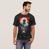 Japanese Landscape Mountains Valley Tower Sunset T-shirt (Voorkant volledig)