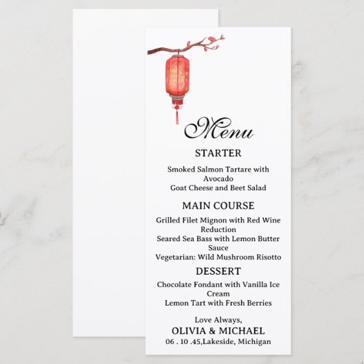 Japanese lantern wedding menu (Voorkant / Achterkant)