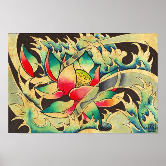 Japanese Lotus in Water Watercolor Poster (Voorkant)