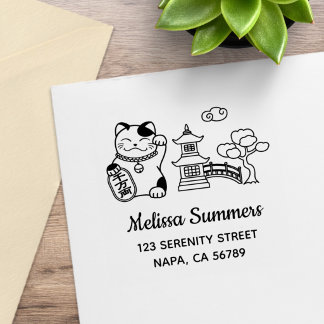 Japanese Lucky Cat, Maneki Neko Address 2 Rubberstempel