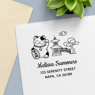 Japanese Lucky Cat, Maneki Neko Address 2 Zelfinktende Stempel