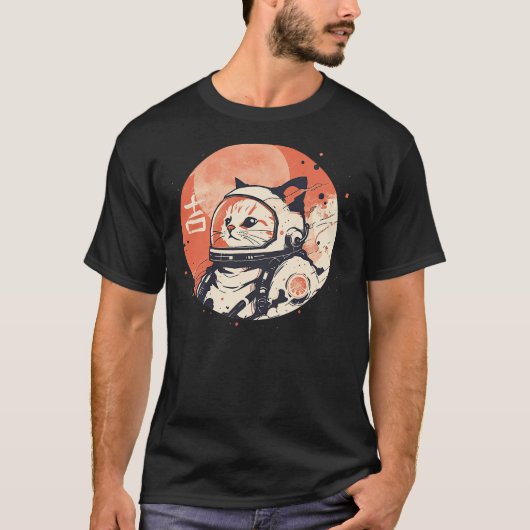 Japanese Minimalist 1950s Retro Space Cat Good Luc T-shirt (Voorkant)