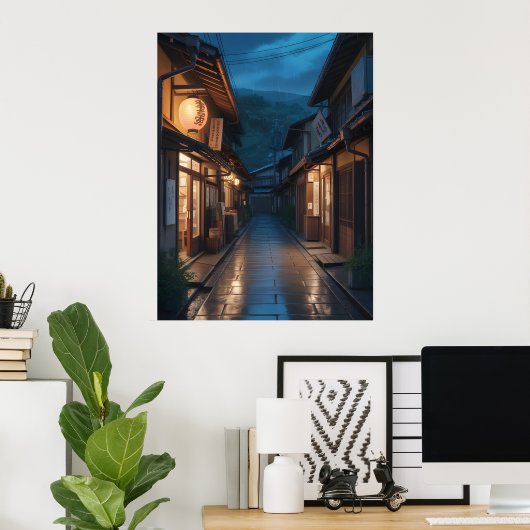 Japanese Misty Rain Street Art Poster (Thuiskantoor)