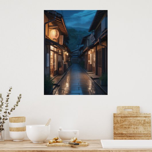 Japanese Misty Rain Street Art Poster (Keuken)