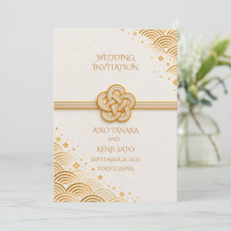 Japanese Mizuhiki Gold Wedding Invitation Kaart