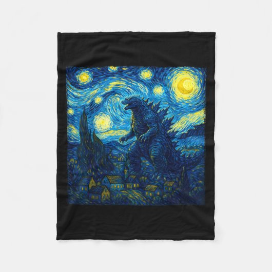 Japanese Monster Kaiju Van Gogh Starry Night  Fleece Deken (Voorkant)