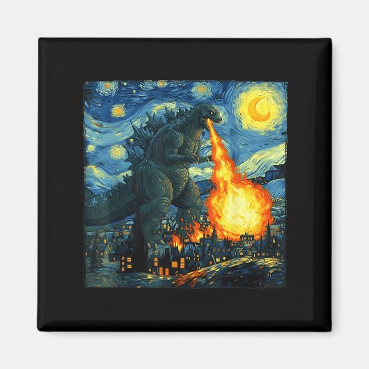 Japanese Monster Kaiju Van Gogh Starry Night  Magneet (Voorkant)