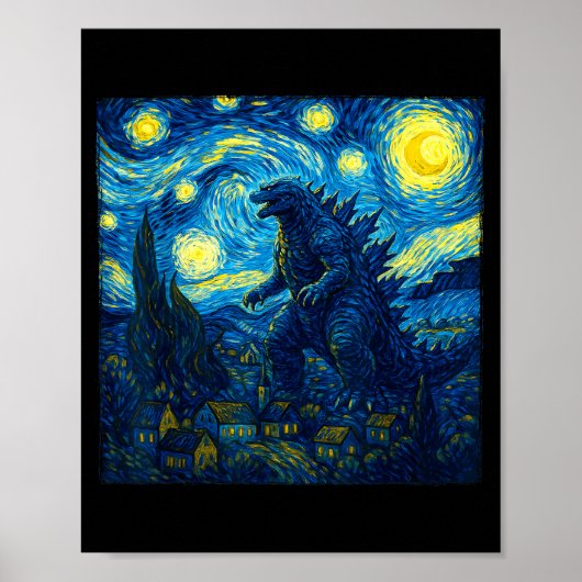 Japanese Monster Kaiju Van Gogh Starry Night  Poster (Voorkant)