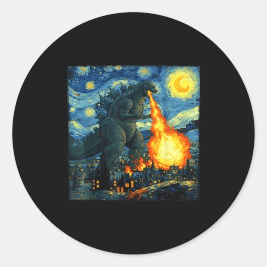Japanese Monster Kaiju Van Gogh Starry Night  Ronde Sticker (Voorkant)