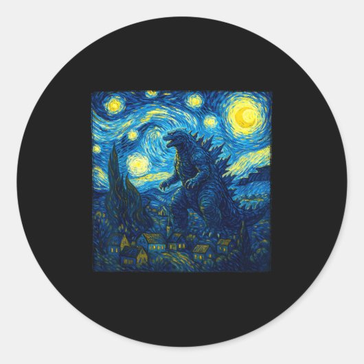 Japanese Monster Kaiju Van Gogh Starry Night  Ronde Sticker (Voorkant)
