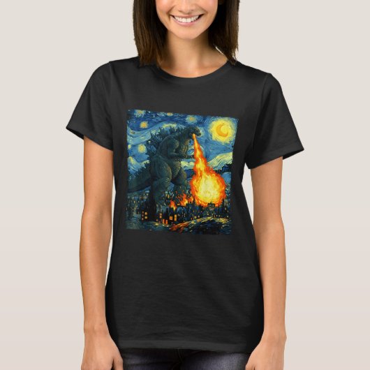 Japanese Monster Kaiju Van Gogh Starry Night T-shirt (Voorkant)