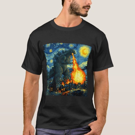Japanese Monster Kaiju Van Gogh Starry Night  T-shirt (Voorkant)