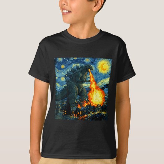 Japanese Monster Kaiju Van Gogh Starry Night  T-shirt (Voorkant)