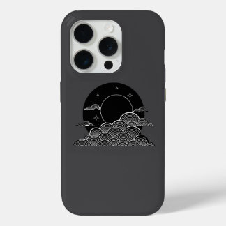 Japanese Moon Wave Minimalist Black White iPhone C iPhone 15 Pro Case
