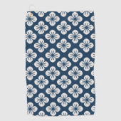 Japanese Navy Blue Ivory Floral Geometric Pattern Golfhanddoek (Voorkant)